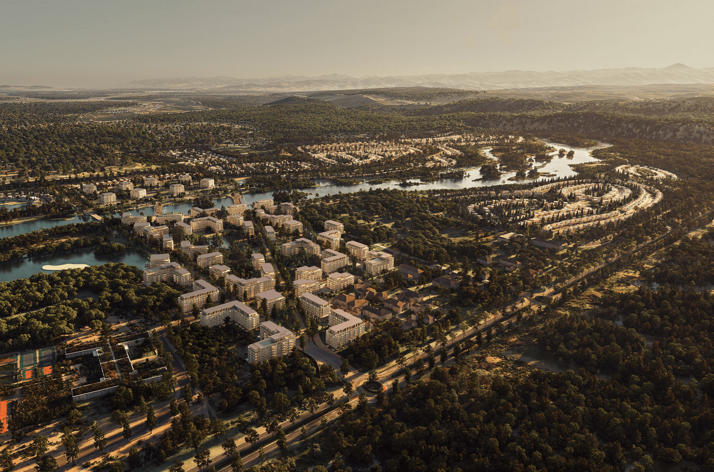 Aerial render of Riverside Residences at Tbilisi Waterfront